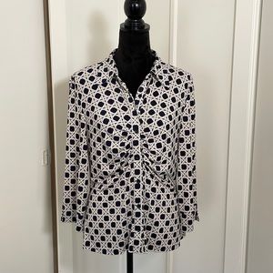 Laundry by Shelli Segal navy and white print jersey button front top size M